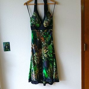Y2K Cach'e 100% Silk Jungle Tropical Cheetah Halter Dress 2